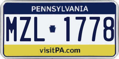 PA license plate MZL1778