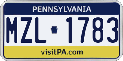 PA license plate MZL1783