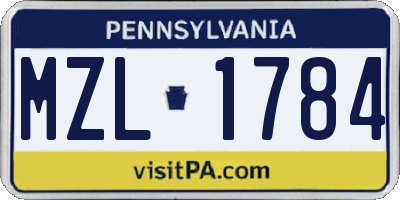 PA license plate MZL1784