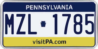 PA license plate MZL1785