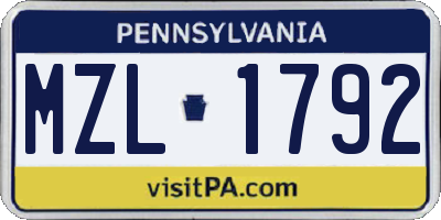 PA license plate MZL1792
