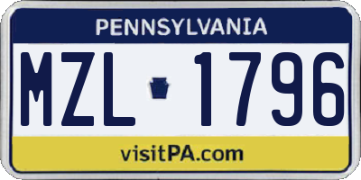 PA license plate MZL1796