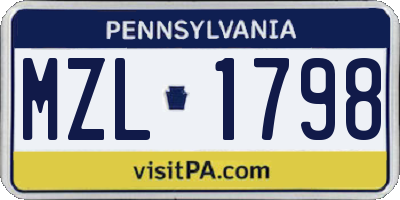 PA license plate MZL1798