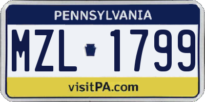 PA license plate MZL1799