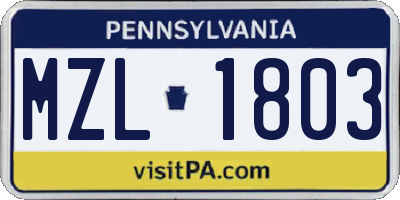 PA license plate MZL1803