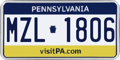 PA license plate MZL1806