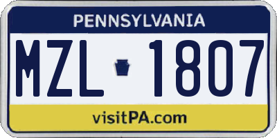 PA license plate MZL1807