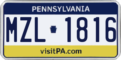 PA license plate MZL1816