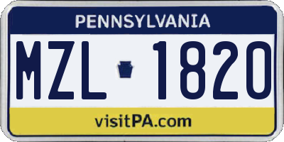 PA license plate MZL1820