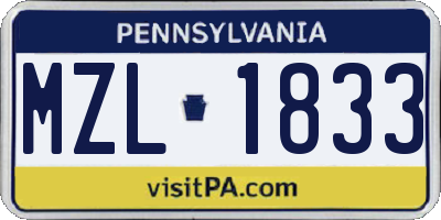 PA license plate MZL1833