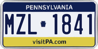 PA license plate MZL1841
