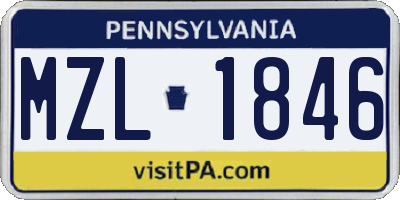 PA license plate MZL1846