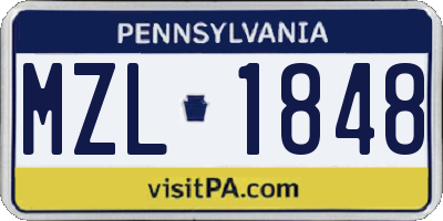 PA license plate MZL1848