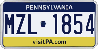 PA license plate MZL1854