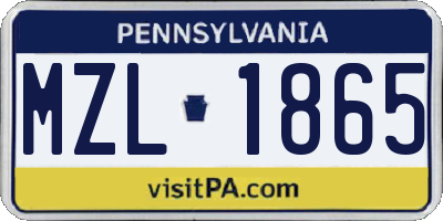 PA license plate MZL1865