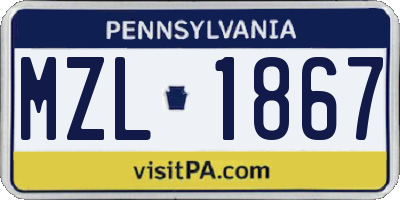 PA license plate MZL1867