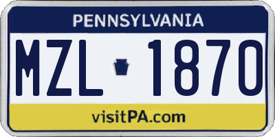 PA license plate MZL1870