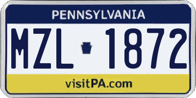 PA license plate MZL1872