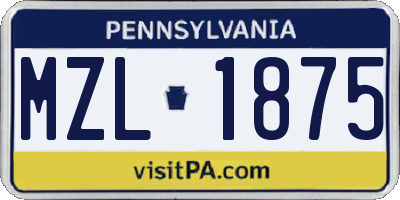 PA license plate MZL1875