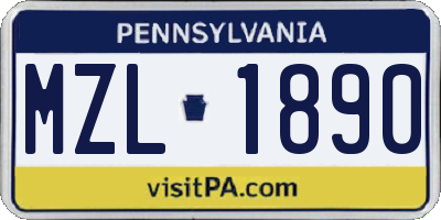 PA license plate MZL1890