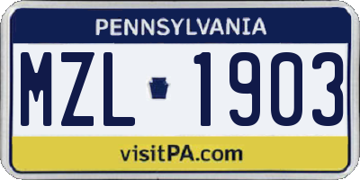 PA license plate MZL1903