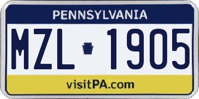 PA license plate MZL1905