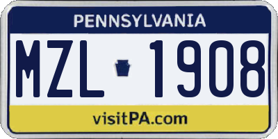 PA license plate MZL1908