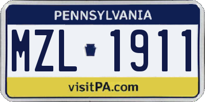 PA license plate MZL1911
