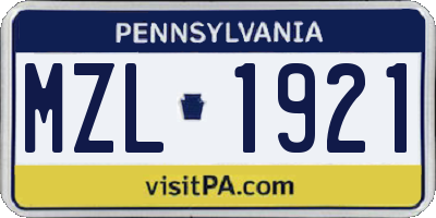 PA license plate MZL1921