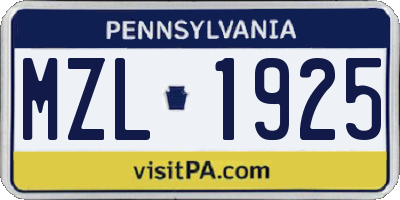 PA license plate MZL1925