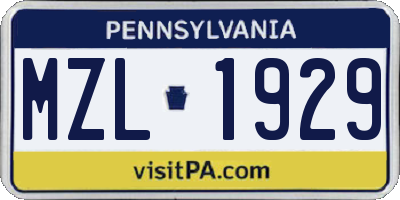 PA license plate MZL1929