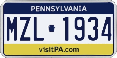 PA license plate MZL1934