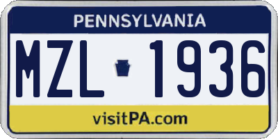 PA license plate MZL1936