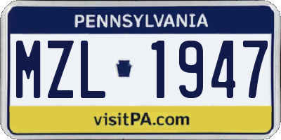 PA license plate MZL1947