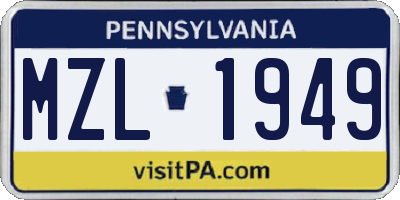 PA license plate MZL1949