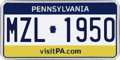 PA license plate MZL1950