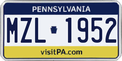PA license plate MZL1952