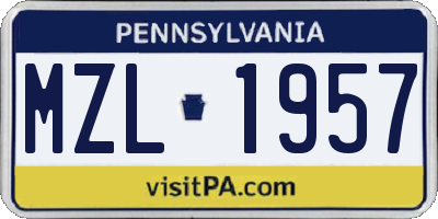PA license plate MZL1957