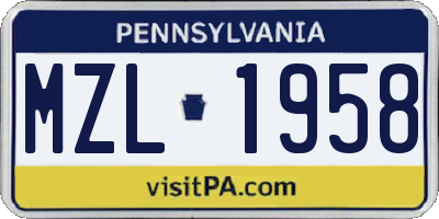PA license plate MZL1958