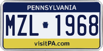 PA license plate MZL1968