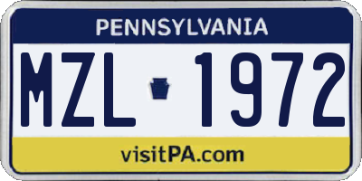 PA license plate MZL1972