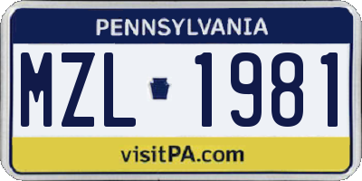 PA license plate MZL1981