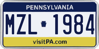 PA license plate MZL1984