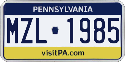 PA license plate MZL1985