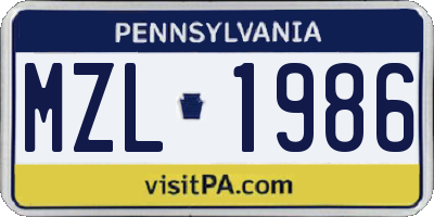 PA license plate MZL1986