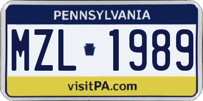 PA license plate MZL1989