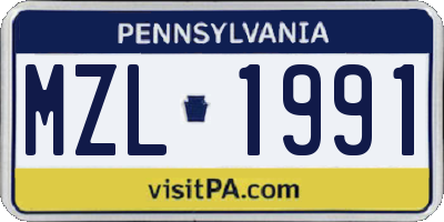 PA license plate MZL1991