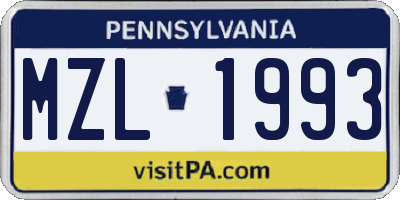 PA license plate MZL1993