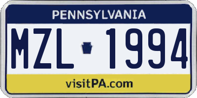 PA license plate MZL1994