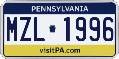 PA license plate MZL1996